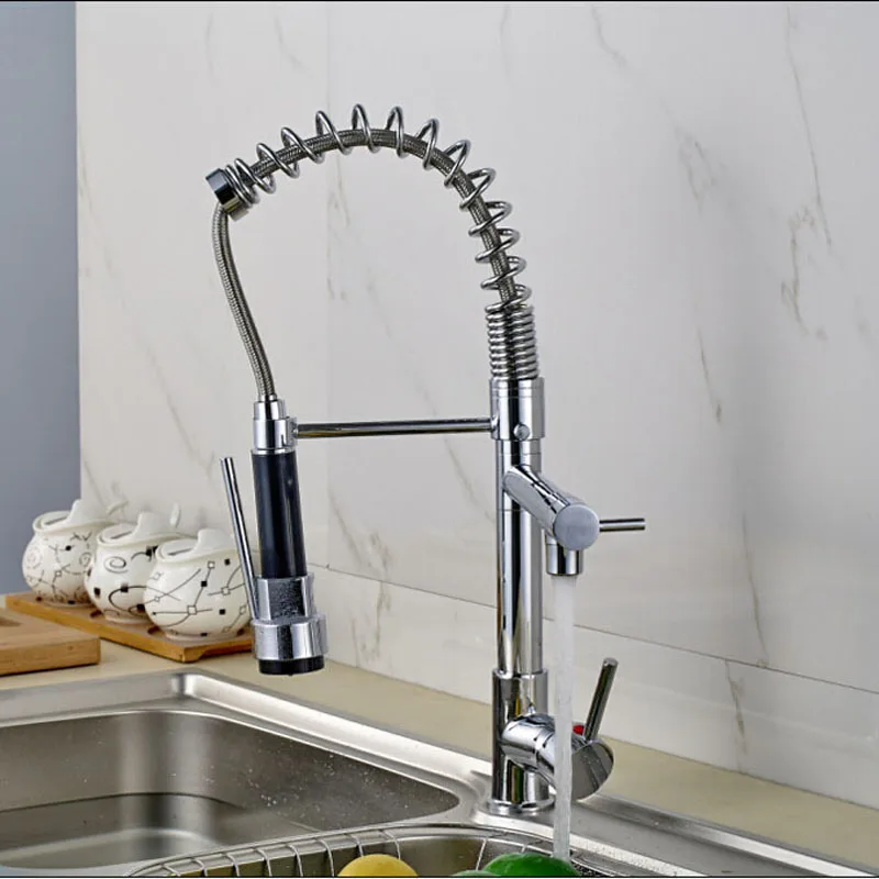 Newly-Deck-Mount-Single-Lever-Hot-and-Cold-Kitchen-Sink-Faucet-Spring-Pull-Down-Double-Spout (2)