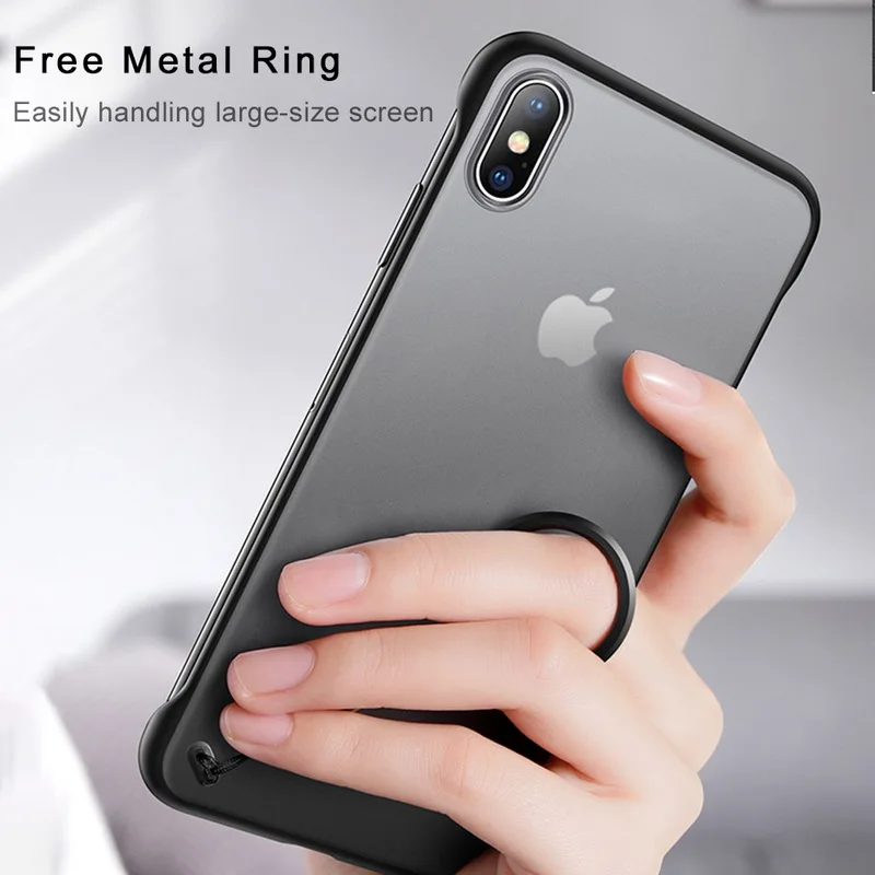 

Transparent Frameless Case For iPhone 11 Pro Max X XR XS Max Luxury Ring Design Scrub Matte For iPhone 6 6s 7 8 Plus Hard Cover