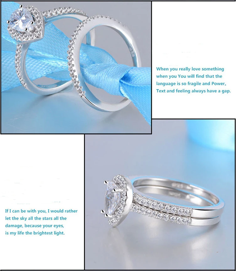 2pcs Silver Rings set Jewelry Teardrop Zircon CZ Diamant Engagement Ring Women 925 Sterling Silver Wedding Rings set for women
