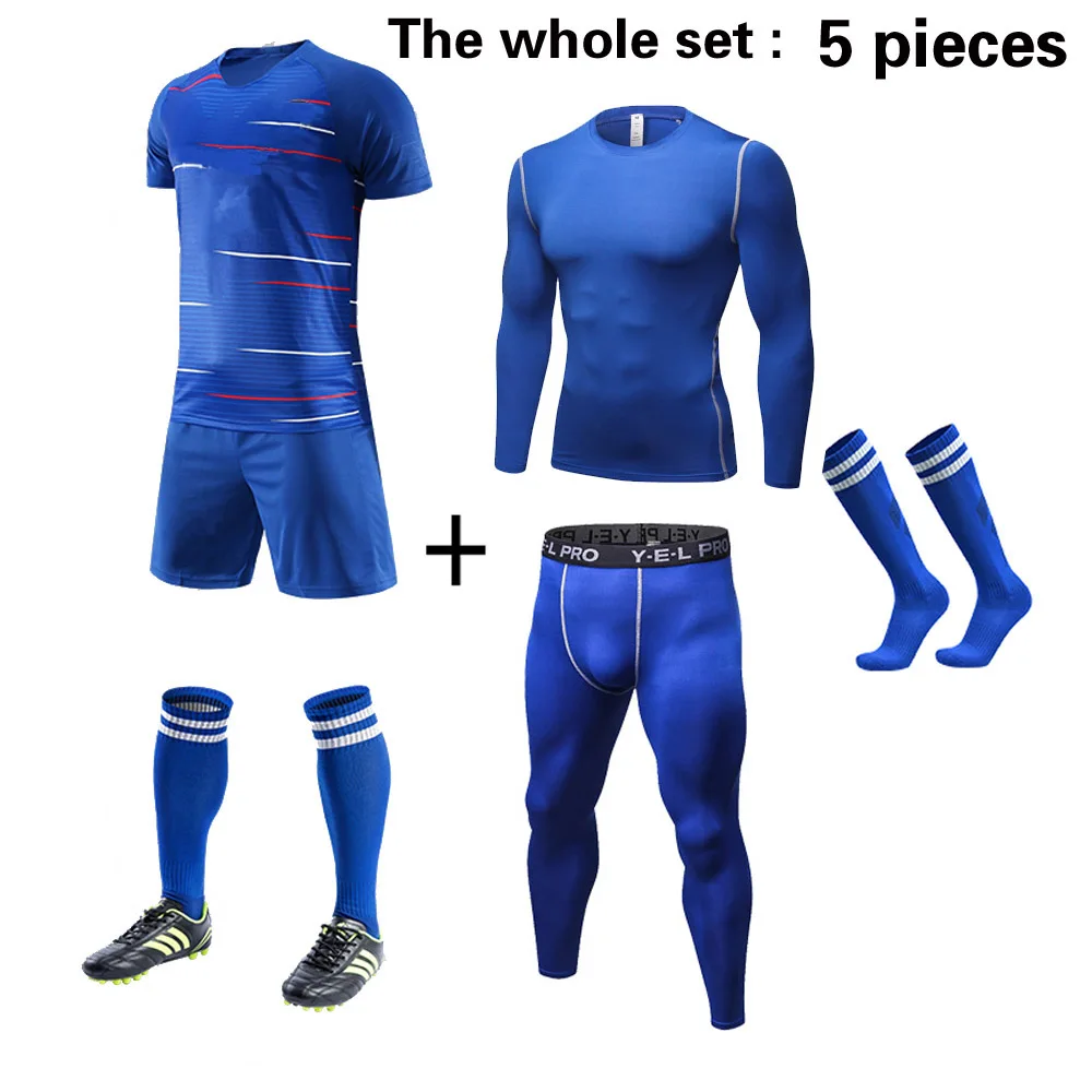 

Men 5pcs Soccer Jerseys The Whole Set with Compression Jerseys Football kit Training Suits Coutomzied Uniform with socks