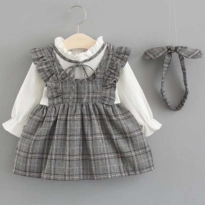 

2018 Autumn Newborn Infant Baby Children Plaid Clothes Girls Princess Ruffles Dress Kids Party Birthday Dresses For Girl JW6770