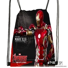 Custom Iron Man Avengers Drawstring Backpack Bag Cute Daypack Kids Satchel (Black Back) 31x40cm#180531-03-75