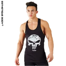 Майка для бега, мужская летняя майка для бодибилдинга, смешанный хлопок, принт с черепом, открытая спина, футболка для бега, топ, брендовый Топ без рукавов