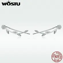 WOSTU высокое качество, 925 пробы серебряные серьги-гвоздики с сияющими листьями для женщин, модные ювелирные изделия из стерлингового серебра DXE266