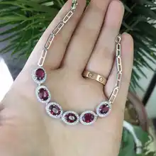 Натуральный красный гранат браслет с драгоценными камнями браслет из натурального драгоценного камня 925 серебряный браслет Модный Круглый Женский Подарок на годовщину ювелирные изделия