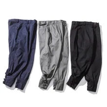 New Chinese men's trousers retro buckle buckle pants large size loose casual walking wild pants Harlan trend fat pants