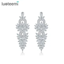 LUOTEEMI Moda Más Nuevo Diseño de Lujo Clear Cubic Zirconia Grande Nupcial Blanco Pendiente Del color Del Oro Para Las Mujeres Joyería de La Boda Femenina