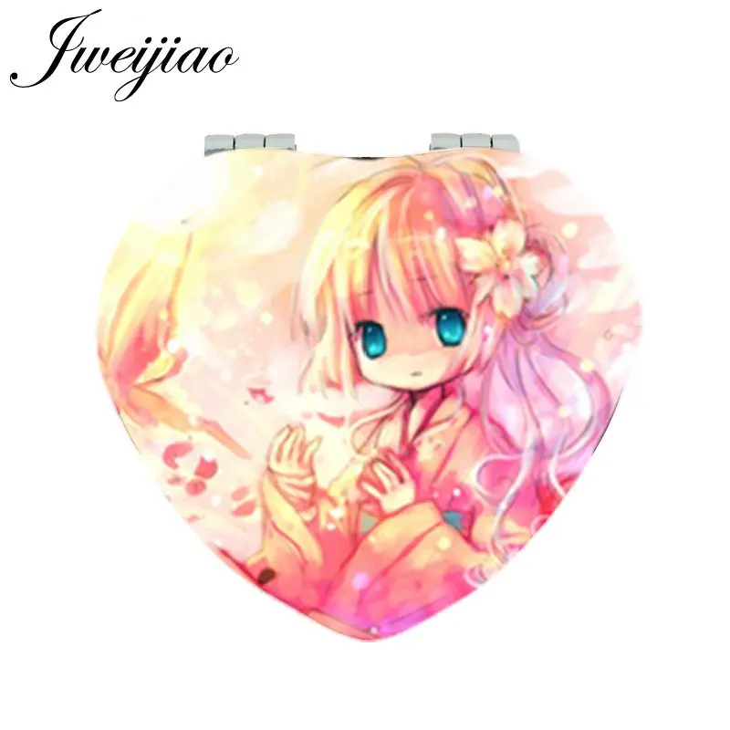 

JWEIJIAO Lovely Girl Heart Shaped Makeup Mirror Cartoon Game Photo Folding Mini Pocket 70 mm Mirror 1X/2X Magnifying
