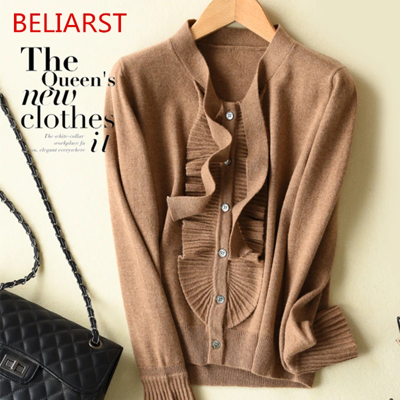 #^Special Price 18 Spring and Autumn New Pure Cashmere Women V-Neck Cardigan Fashion Bow Wooden Ear Collar Loose Short Paragraph Knitted Sweater