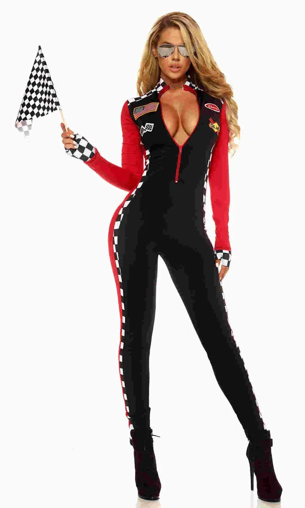 Женский сексуальный костюм водителя гоночного автомобиля, спортивный костюм для девочек, костюм для игры в автомобиль, Униформа с длинными рукавами - Цвет: Черный