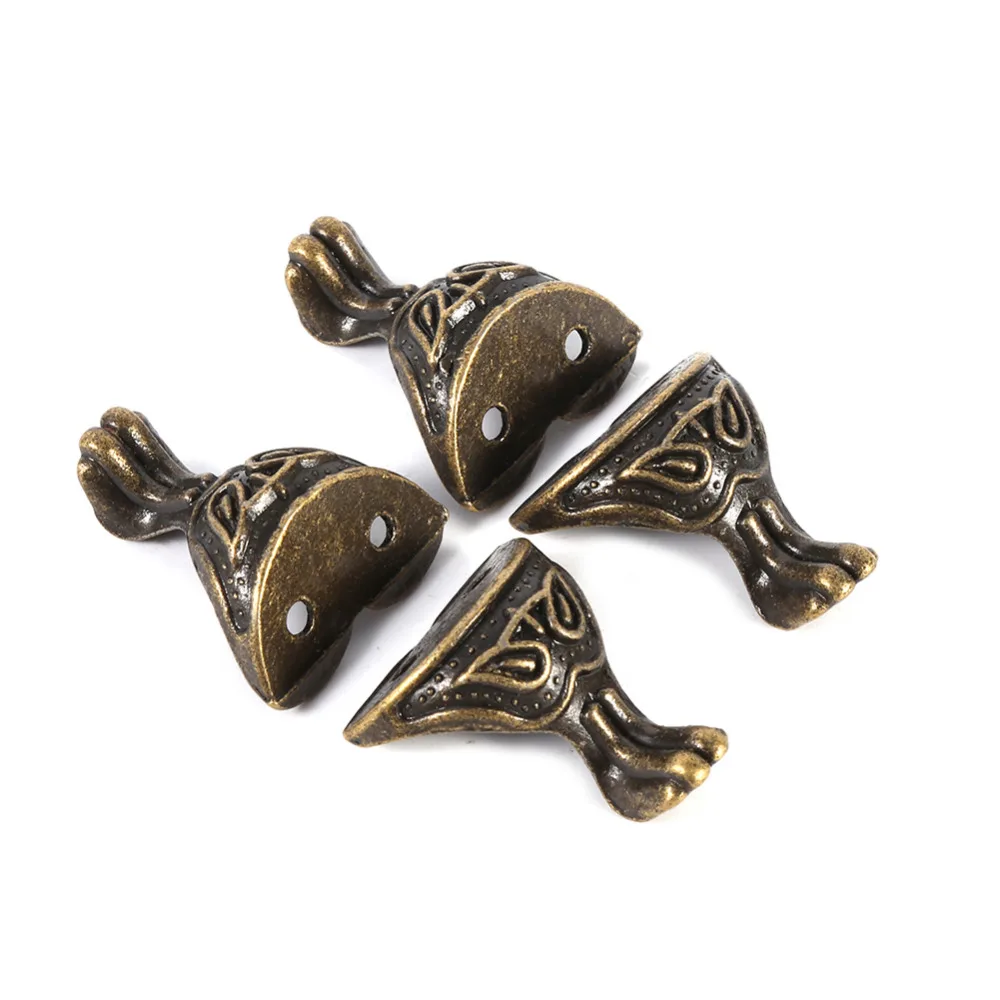 

4Pcs/Lot Antique Corner Protector Brass Jewelry Gift Box Wood Case Decorative Feet Legs Corner Protector For Furniture Vintage