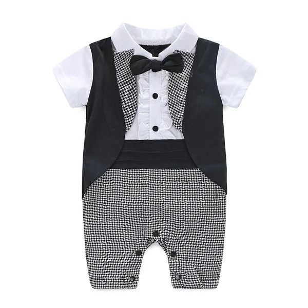 Baby Boy Tuxedos Romper 2017 New Summer Gentleman Plaid Clothing For