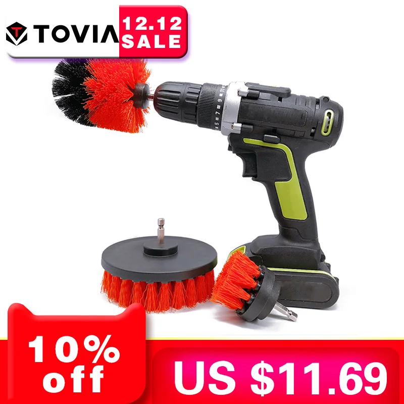 

TOVIA 3pcs Power Scrubber Electric Drill Brush Clean for Bathroom Surfaces Tub Shower Tile Grout Cordless Power Scrub Cleaning