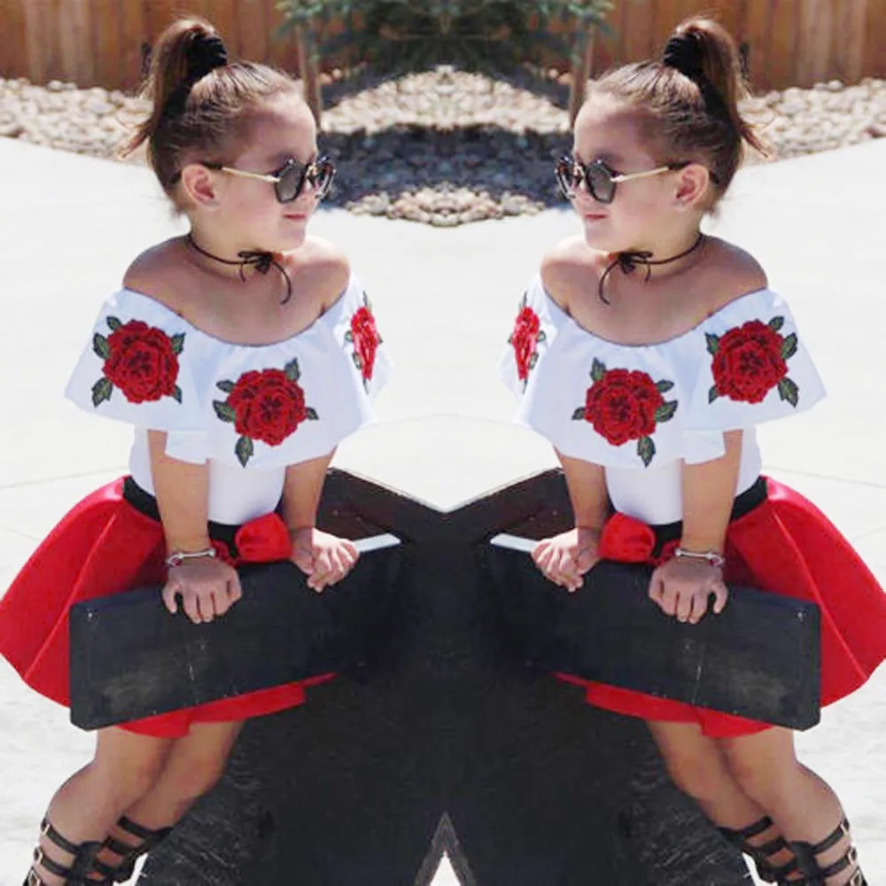 

Toddler Baby Girls Sleeveless Off Shoulder Embroidery Rose Tops fashion Outfits bridesmaid dresses for kids girl dress wedding