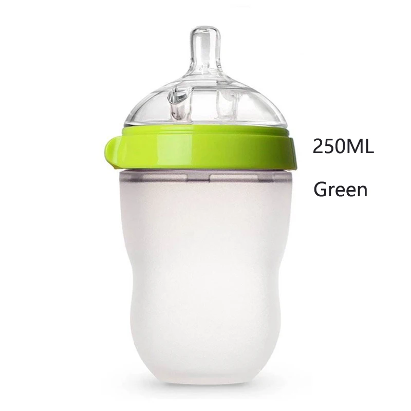 Детская бутылочка для кормления без БФА, силиконовый стакан молока удовлетворяет требования Закона о воде учебный Поильник Младенческая детская бутылочка для кормления с ручками, аксессуары для ухода - Цвет: 250ml-green