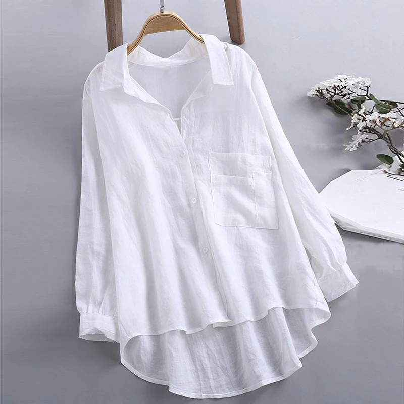 

White Shirt Cotton Linen Women New Classical Soft Long Sleeve White Shirts Elegant Office Ladies Work Business Shirts Clothing