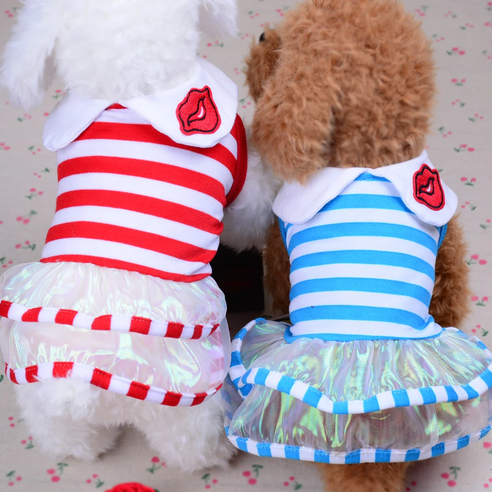 Spring Summer Dog Dress Stripes Yorkies Chihuahua Fmale Dog Clothes