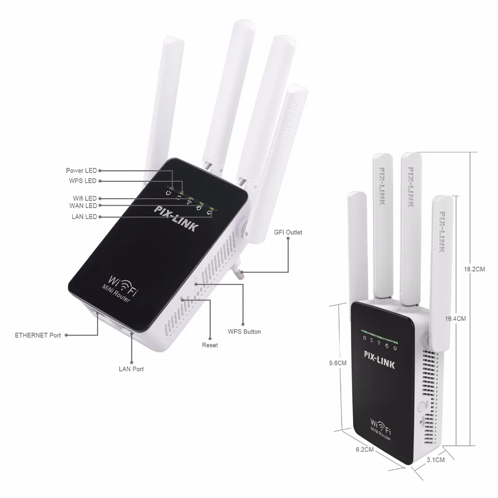 2.4GHz WiFi 300Mbps Wireless Router High Gain Antennas Repeater Booster Extender Home Network 802.11N RJ45 2 Ports Long Distance