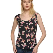 Новая женская одежда с круглым вырезом без рукавов с принтом бабочки шифоновый жилет Топ на бретелях рубашки топы оптом