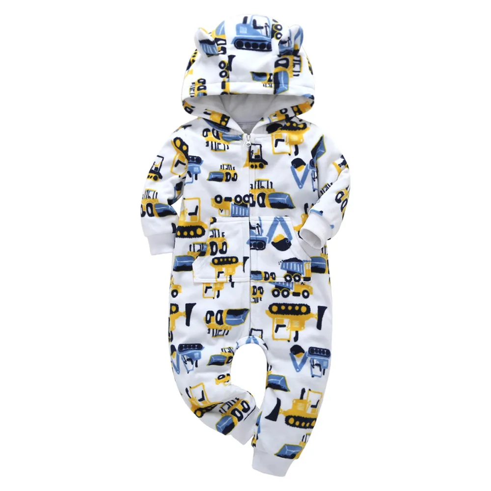 

Winter warm high quality newborn Baby Boy Girl Thicker Fleece Excavator Hooded Romper Jumpsuit Outfit baby clothing bebek giyim