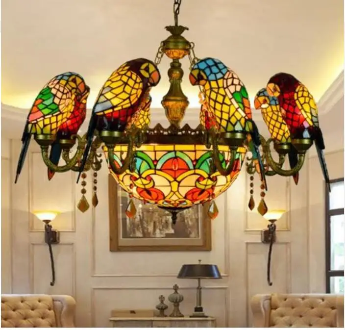 Stained Glass Pendant Lamp Luxury Crystal Art Glass Birds Pendant