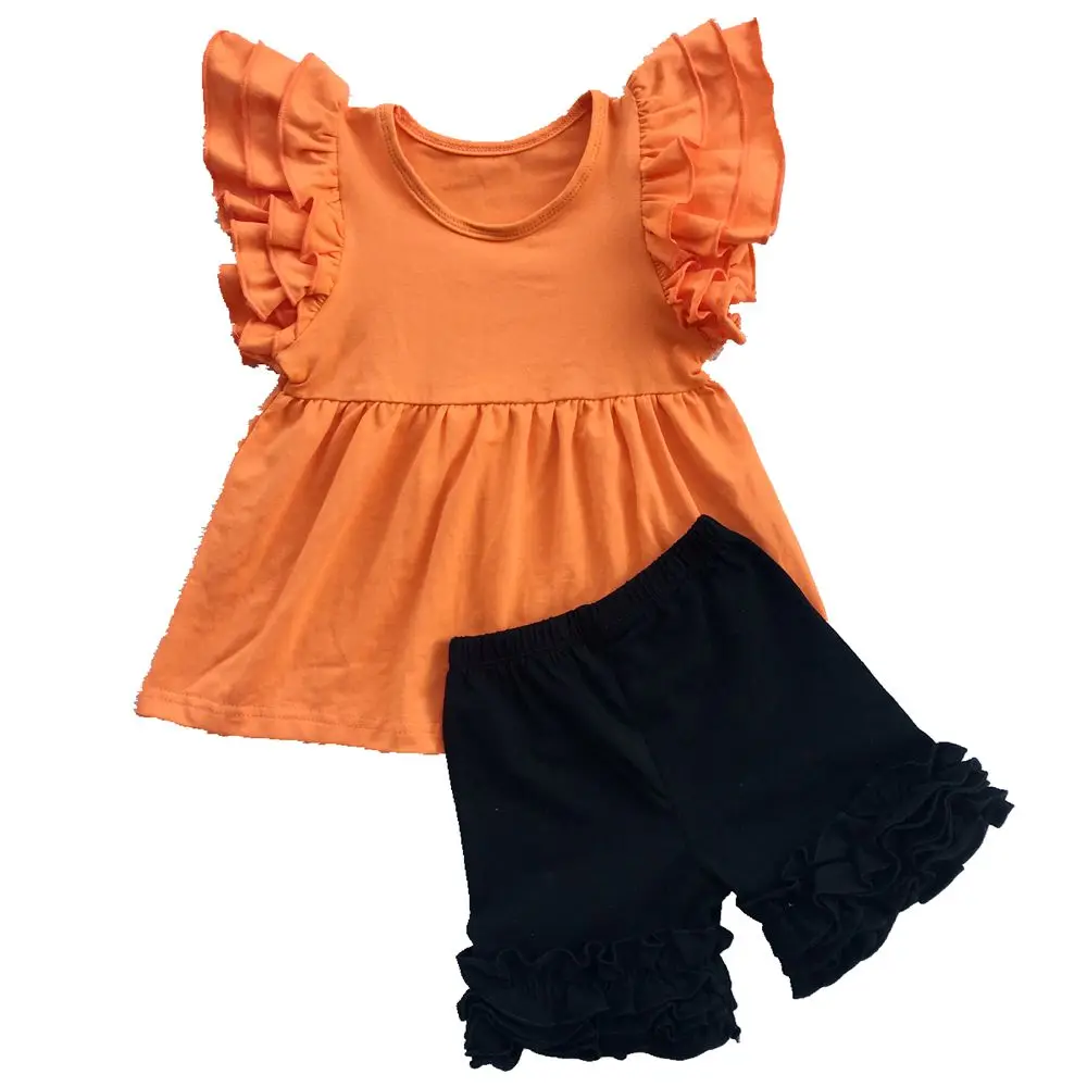 

Girl's Summer Outfit,Bohemian Sunset Ruffle Shirt,Flutter Sleeve Top Matching ruffle Shorts,Girls Boho Set Trendy Girls Clothes