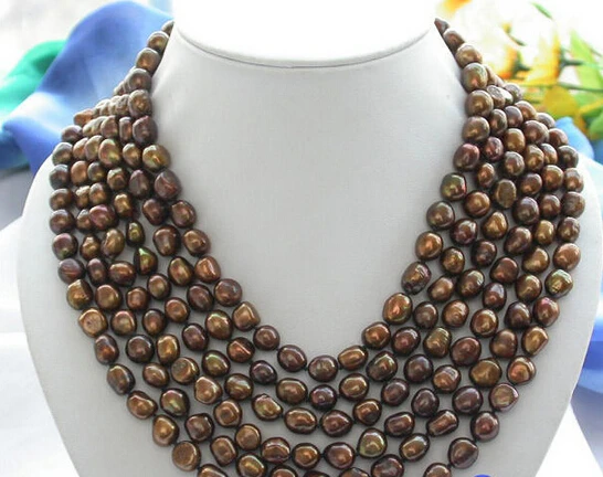 

Miss charm Jew2058 6ROW 10MM COFFEE BAROQUE FRESHWATER CULTURED PEARL NECKLACE
