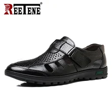 Reetene/Классическая кожаная мужская повседневная обувь дешевые летние пляжные мужские туфли на плоской подошве, брендовая модная мужская обувь мужские сандалии без застежки размер 38-48