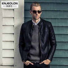Marca top new black PU de Couro Da Motocicleta Jaquetas Homens Enjeolon, inverno fino Roupas, zipper gola Casual Masculino Casacos P232