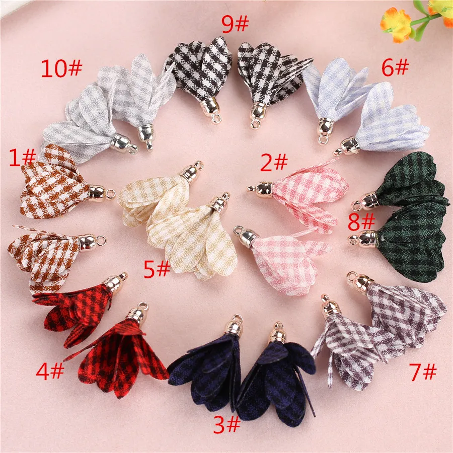 

20pc/lots Plaid Short Small Mini Fabric Sew Tassels Fringes Accessories Materials For Earrings Jewelry Making Zipper Hasp Decora