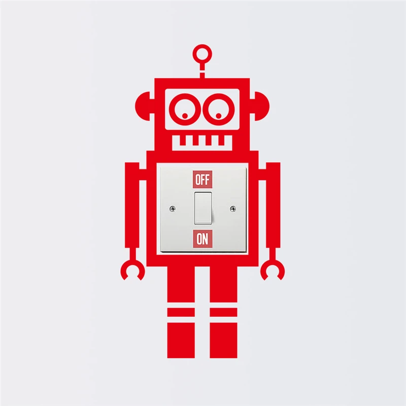 

funny red robot pattern vinyl switch decals for cup computer home wall art decor diy stickers kids gift