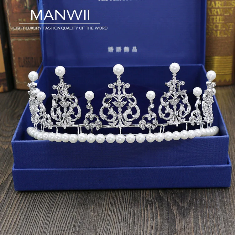 

High - end luxury imitation pearl zircon crown headdress bride wedding jewelry hair ornaments wedding crown accessories HA20118