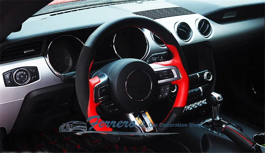 Тюнинг автомобилей шить-на натуральная кожа рулевого колеса автомобиля крышка автомобильные аксессуары для Новинка Форд Мустанг