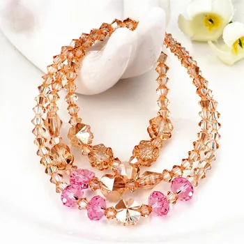 

Hot Sale Handmade Women Jewelry Romantic Elegant Champagne Pink Multilayer Beaded Bracelets Clover Heart Crystal Charm Bracelets
