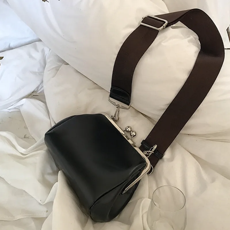 المرأة حقيبة ساعي الرجعية قبلة قفل الكتف Crossbody أكياس للإناث كليب حقيبة أسود Pu حقائب يد جلدية الهاتف محفظة bolsas