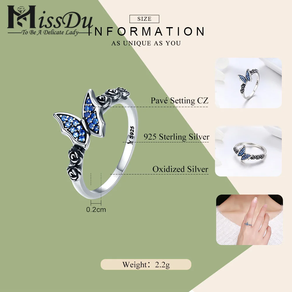 Spring Collection 925 Sterling Silver Butterfly& Flower Blue CZ Finger Rings for Women Sterling Silver Jewelry SCR285