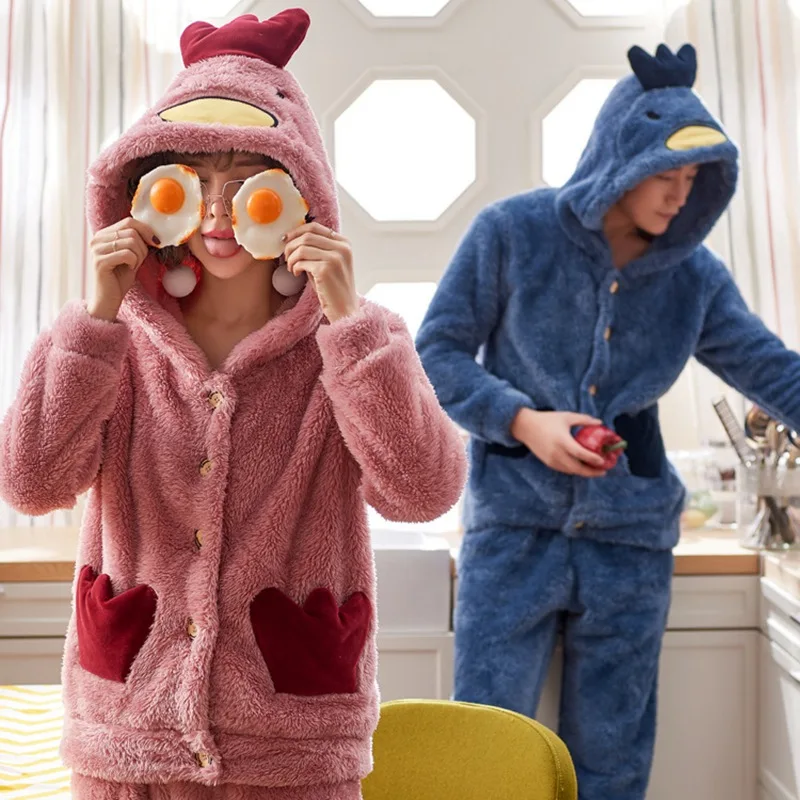 

JINUO New Arrival Cartoon Winter Young Couples Coral Fleece Thicken Pajama Sets Lovers Cartoon Warm Soft Home Wear Sleepwear