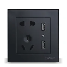 Настенный выключатель тип розетки 86 Тип Черный Стальной Держатель черное отверстие с двойным USB Мобильный телефон IPAD разъем, PC 220 V 10A