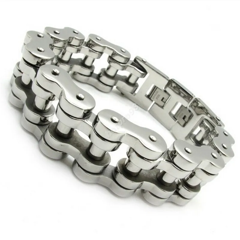 

18mm Men's Silver color Motor Biker Chain Bracelet biker Jewelry Bangle 316L Stainless Steel Free Shipping