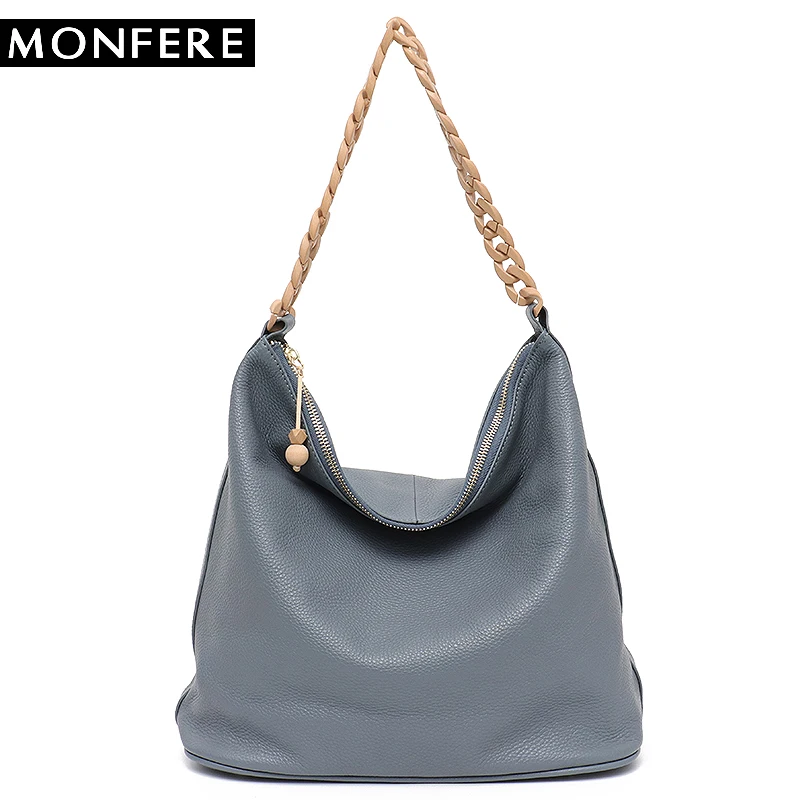

MONFERE Brand Designer Fashion Leather Hobo Bags for Woman Soft Large Shoulder Bag Resin Handle Style Causal Female Big Handbag