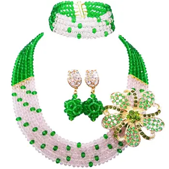 

High Quality Green Peach Crystal Nigerian Wedding Beads Jewelry Set 5C-SZ-18