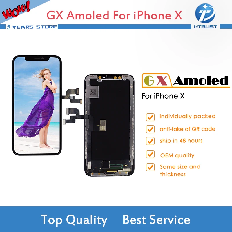 GX Amoled ЖК-дисплей или экран для iPhone X OEM сенсорный экран дигитайзер сборка замена DHL 5 шт./партия