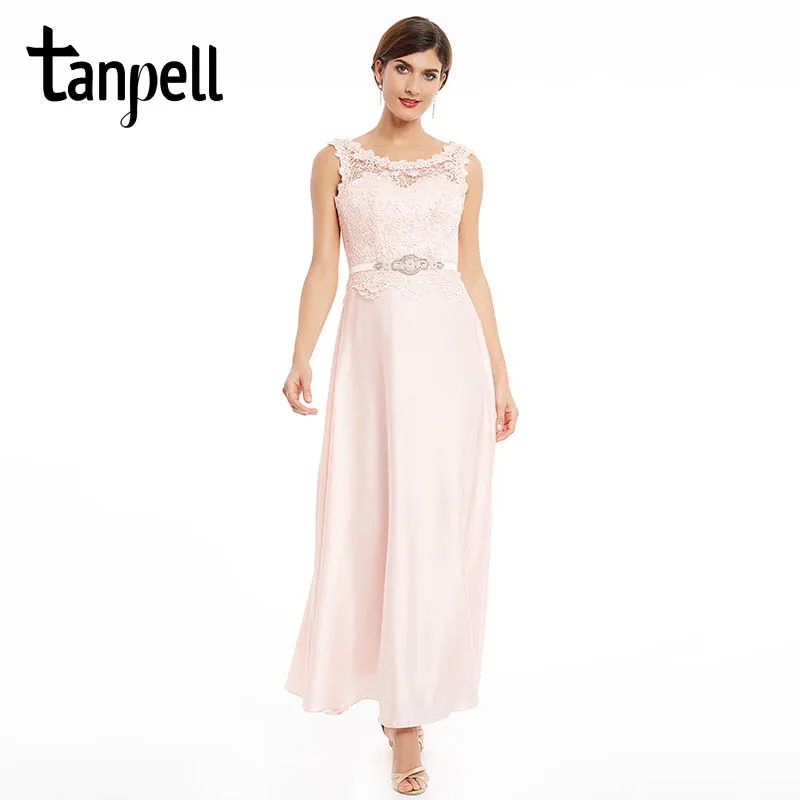 Tanpell simple evening dress pink scoop back lace-up a line ankle length sashes dress women cheap elegant lace long evening gown Tanpell simple evening dress pink scoop back lace-up a line ankle length sashes dress women cheap elegant lace long evening gown