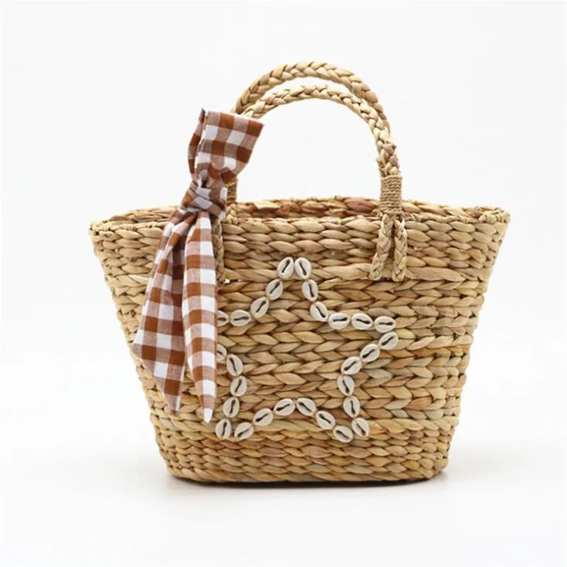

2019 new women handmade star straw handbags casual shell holiday bags with Scarf travel beach bags for girls drop shipping M493