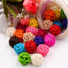 10 шт./лот, 3 см цветные искусственные цветы, шар из ротанга, декоративный шар для рождества, дома, вечерние, декоративные, подарки для детей