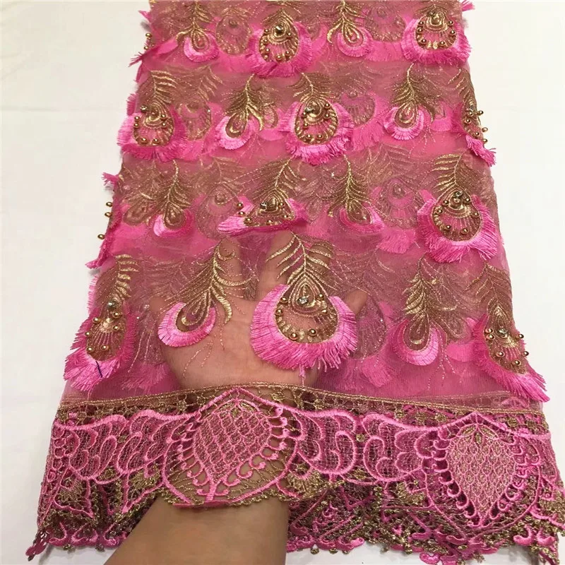 

Pink French Guipure Cord Lace Fabrics High Quality tulle lace fabric Hot Sale 2018 products for engagement wedding dress QZ6-2
