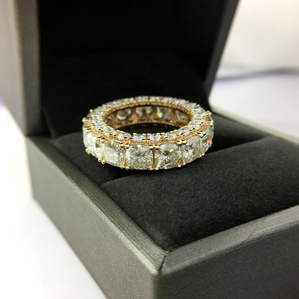 AEAW Solid 14K желтое золото DF Подушка круглая 10.5ctw обручальное кольцо полный Diaond полоса для женщин