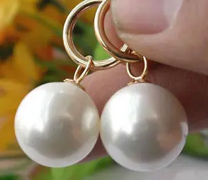 

14MM White South Sea Shell Pearl Drop Dangle Earrings crystal word Women jewelry Fine Factory direct