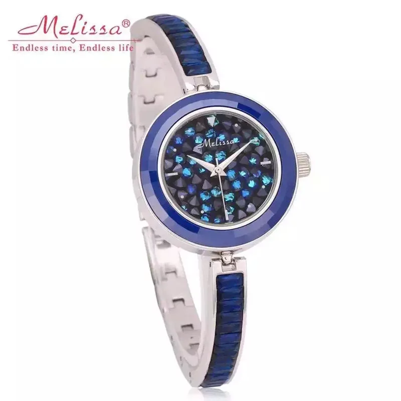 Estrelas da Noite Relógio de Pulso de Quartzo Melissa Marca Mulheres Sparkly Estrelado Relógios Cristais Pulseira Relógio Fina Strass Completo