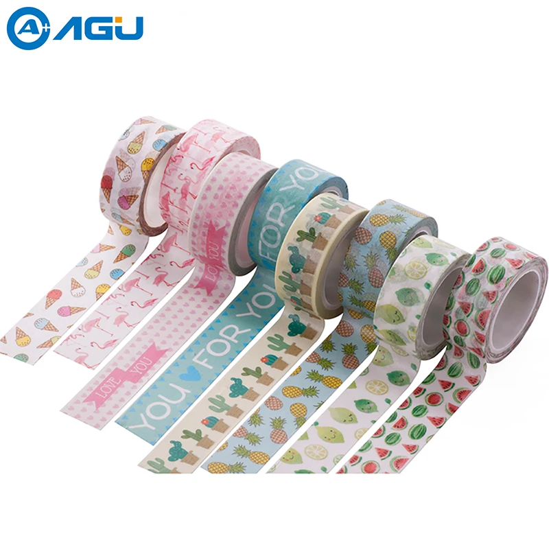 AAGU 1PC 15mm*5m Unicorn Washi Tape Fresh Cactus Masking Dot Fruit Various Designs Adhesive | Канцтовары для офиса и дома